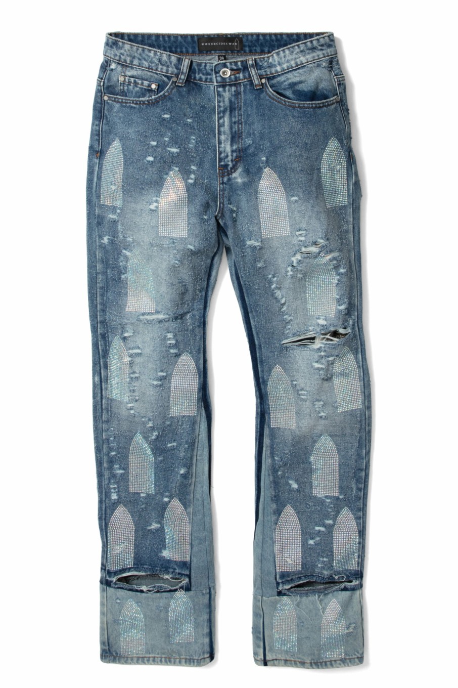 Bottoms WHO DECIDES WAR | Rhinestone Washed Denim